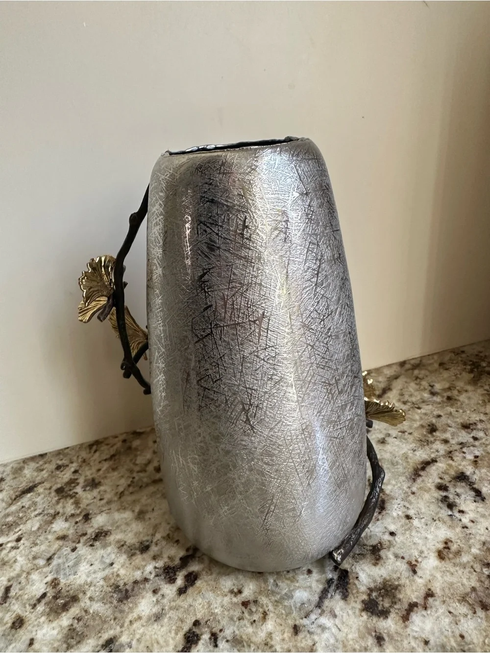 Michael Aram Silver Vase with Gold Leaf Branch Detail